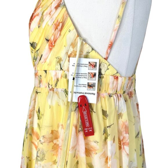 Mac Duggal 70240 Floral Mini Babydoll Dress Empire Waist Yellow - Picture 7 of 12